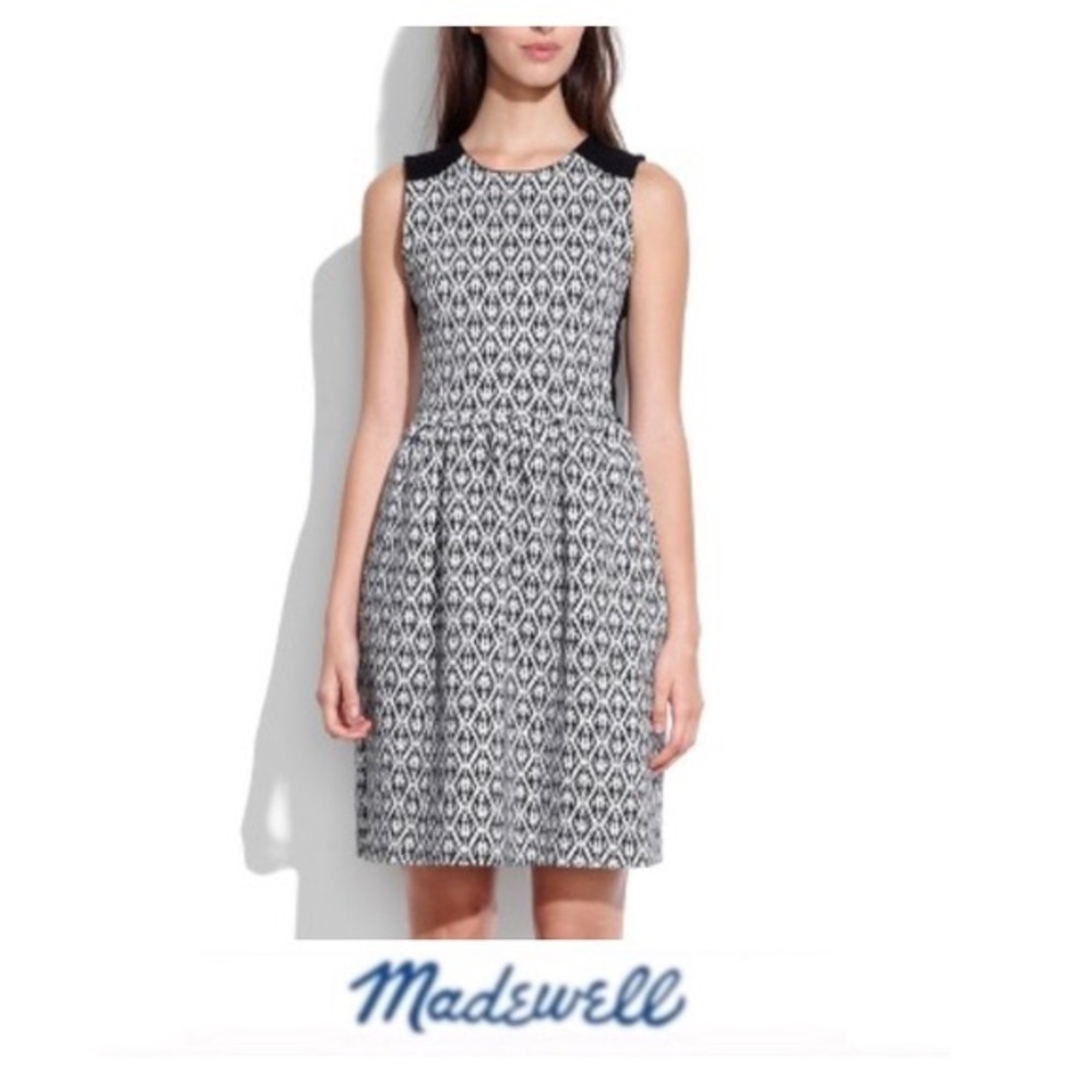 Madewell Black & White Diamond Jacquard Dress